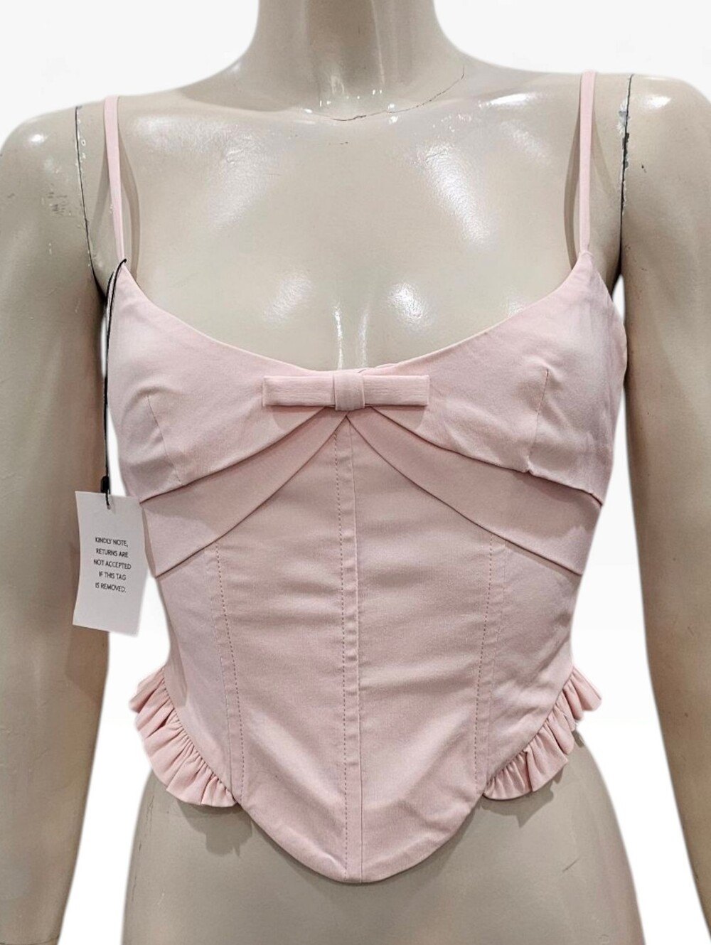 Nwt CAMILA COELHO Aurora Light Pink Corset Ruffled Hem Cropped Top XS